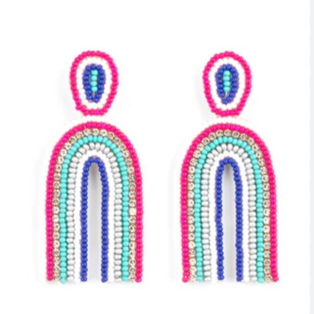 paparazzi Pink, Blue, Turquoise, White Beaded Arch Earrings